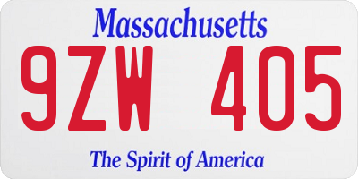 MA license plate 9ZW405