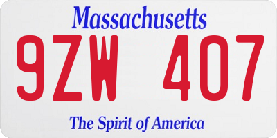 MA license plate 9ZW407