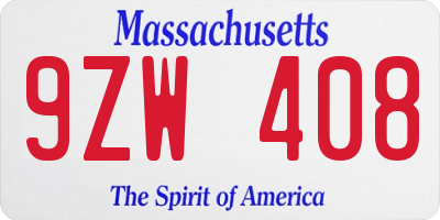 MA license plate 9ZW408