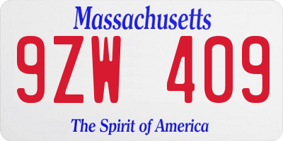 MA license plate 9ZW409