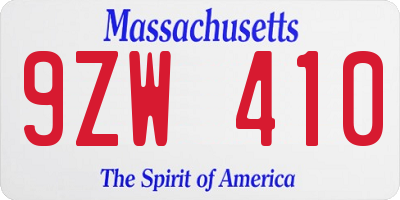 MA license plate 9ZW410