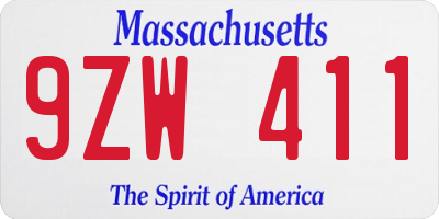 MA license plate 9ZW411