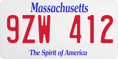 MA license plate 9ZW412