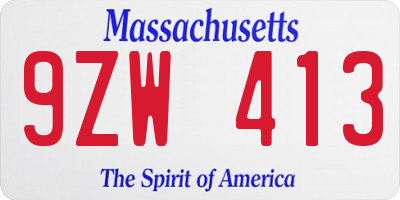 MA license plate 9ZW413