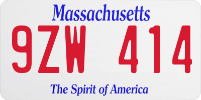 MA license plate 9ZW414