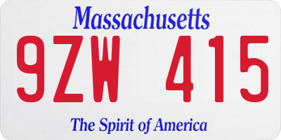 MA license plate 9ZW415