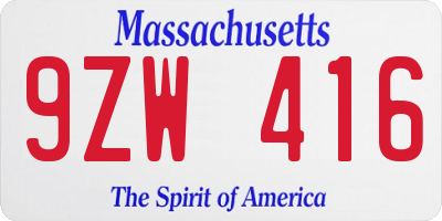 MA license plate 9ZW416