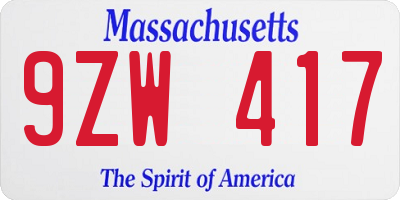 MA license plate 9ZW417