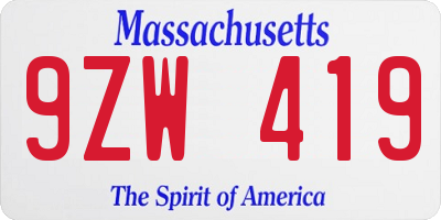 MA license plate 9ZW419