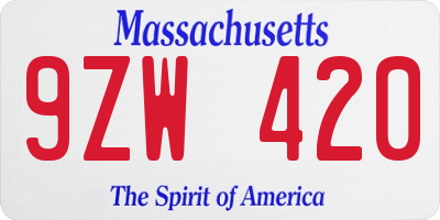 MA license plate 9ZW420