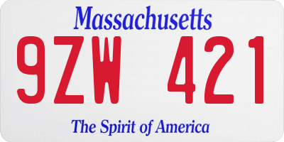 MA license plate 9ZW421