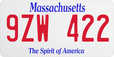 MA license plate 9ZW422