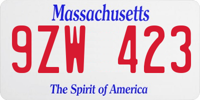 MA license plate 9ZW423