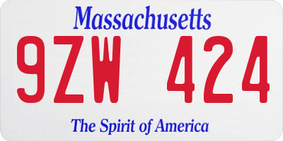 MA license plate 9ZW424