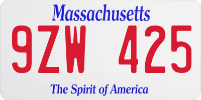 MA license plate 9ZW425