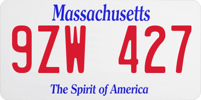 MA license plate 9ZW427