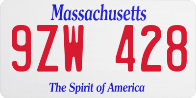 MA license plate 9ZW428