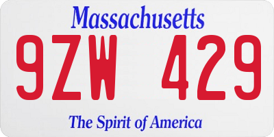 MA license plate 9ZW429