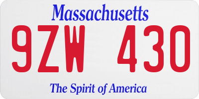 MA license plate 9ZW430