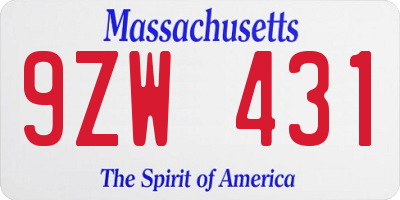 MA license plate 9ZW431