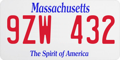 MA license plate 9ZW432