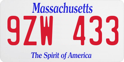 MA license plate 9ZW433