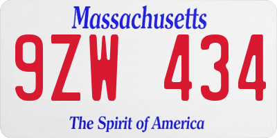 MA license plate 9ZW434