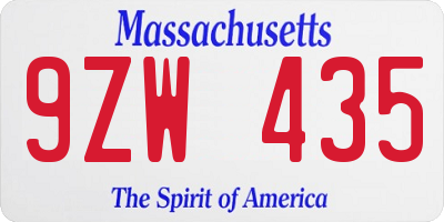 MA license plate 9ZW435