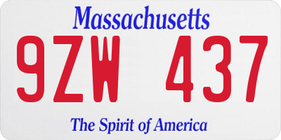 MA license plate 9ZW437