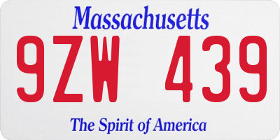 MA license plate 9ZW439