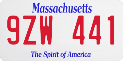 MA license plate 9ZW441