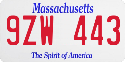 MA license plate 9ZW443