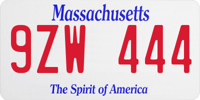 MA license plate 9ZW444