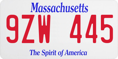 MA license plate 9ZW445