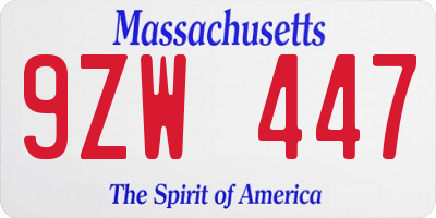 MA license plate 9ZW447