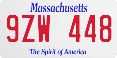 MA license plate 9ZW448