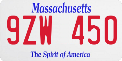 MA license plate 9ZW450