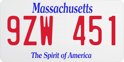 MA license plate 9ZW451