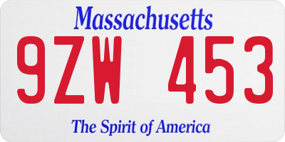 MA license plate 9ZW453