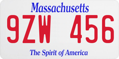 MA license plate 9ZW456