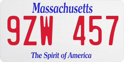 MA license plate 9ZW457