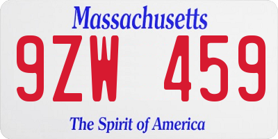 MA license plate 9ZW459