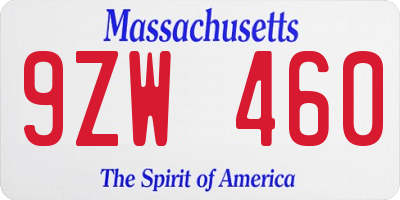 MA license plate 9ZW460