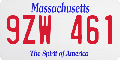 MA license plate 9ZW461