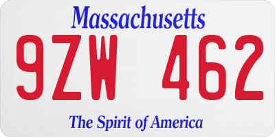 MA license plate 9ZW462