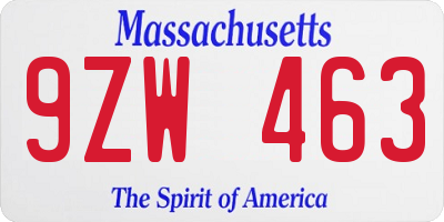 MA license plate 9ZW463