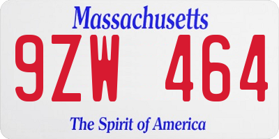 MA license plate 9ZW464