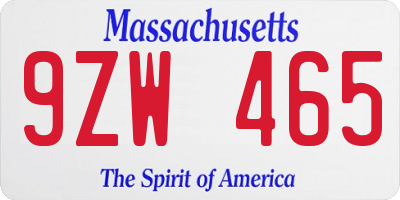 MA license plate 9ZW465