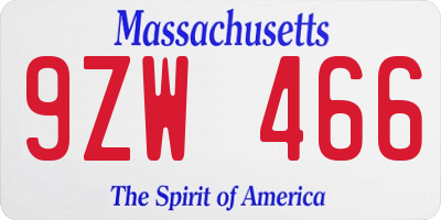 MA license plate 9ZW466