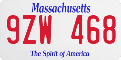 MA license plate 9ZW468